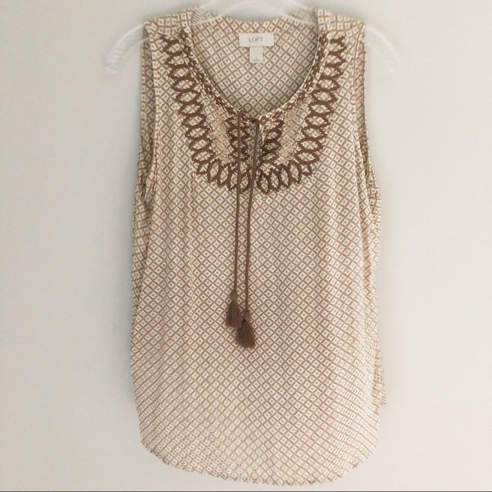 EUC LOFT Embroidered Tank Top with Tassel Detail